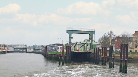 Geeste estuary Bremerhaven ferry pier from the ferry